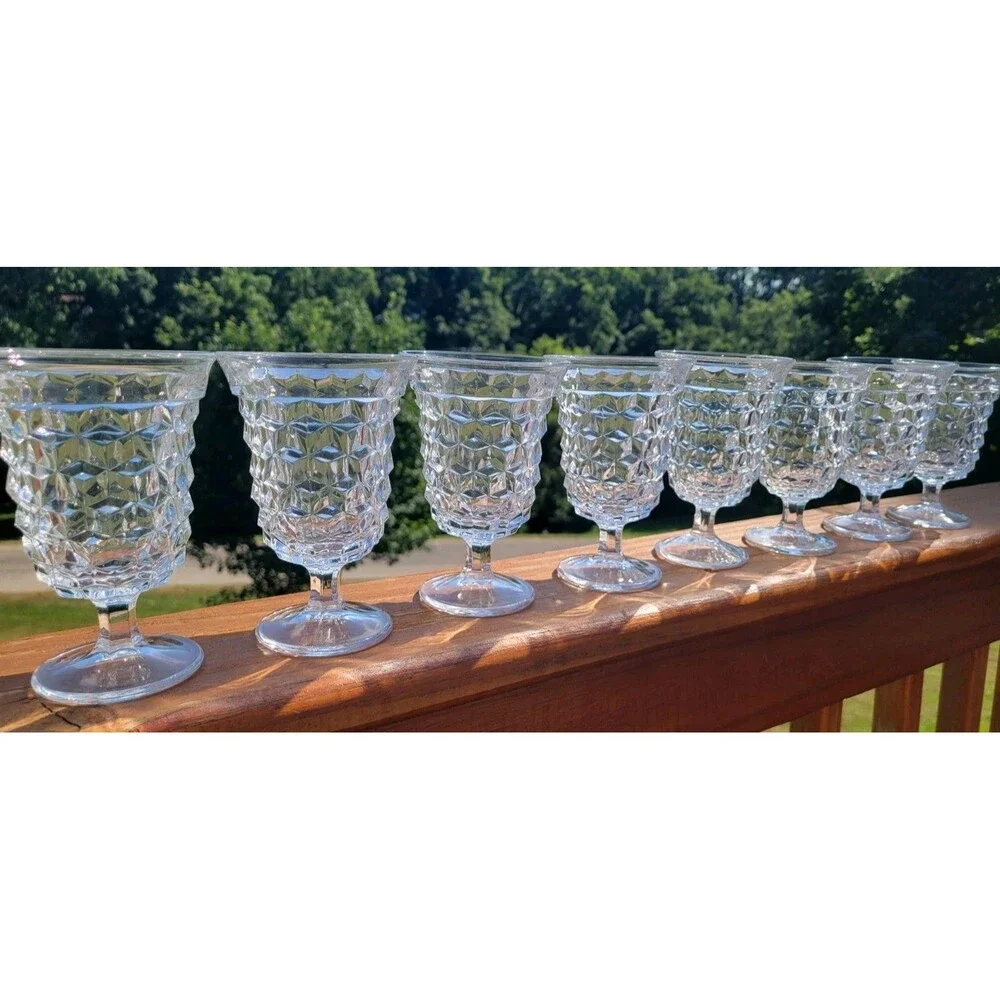 Fostoria American Clear Footed Cubist Low Water Goblets Set of 8 Vintage 5.5 in